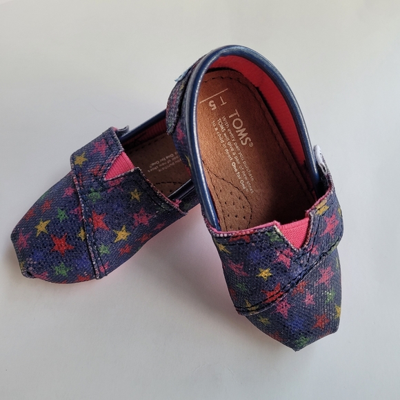 TOMS Toddler Girls Glitter Stars Classic Velcro 5T - Picture 4 of 9